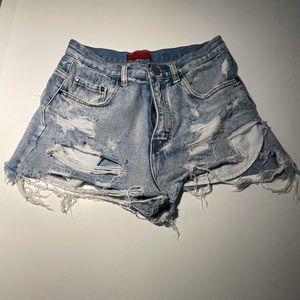 Signature8 Light Wash Very Distressed Jean Shorts